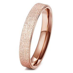 Womens Titanium Wedding Band 4mm. Rose Gold Sand Blasted Glittery Finish Ring.